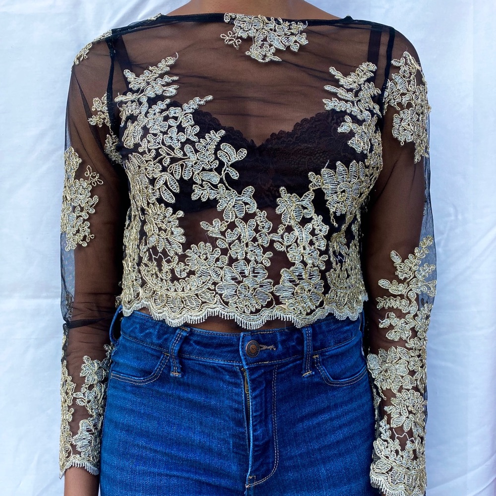 Sheer long sleeve crop top